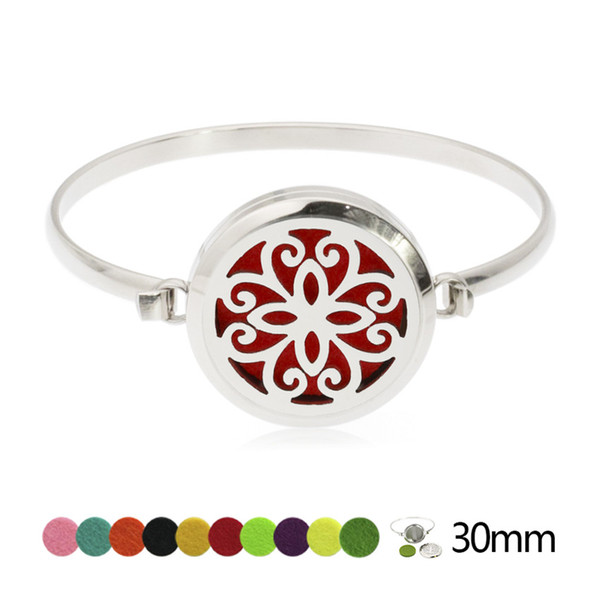 Lucky Flower Twist Bangle Bracelet 30mm Stainless Steel Perfume Locket Diffuser Locket Bracelets Jewelry Making For Women 10pcs Pads