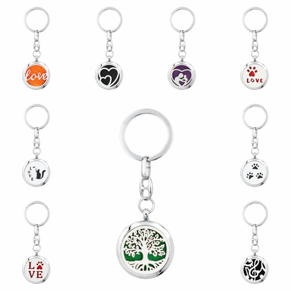 Tree of Life Love Cat Dog Keychain Magnetic Aroma Locket Essential Oil Diffuser Locket Keychain Perfume Locket Keyrings 5pcs Pads For Free