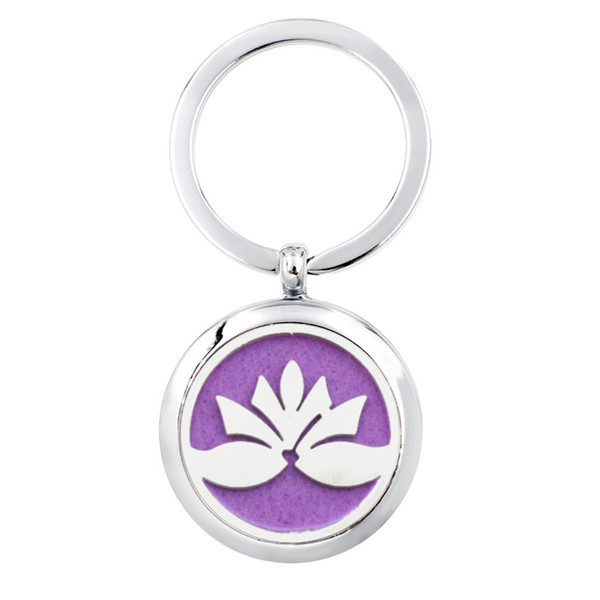 More Options lotus flower Keyring Magnetic Aroma Essential Oil Diffuser Locket Key chain Perfume Locket Keyrings 5pcs Pads Random