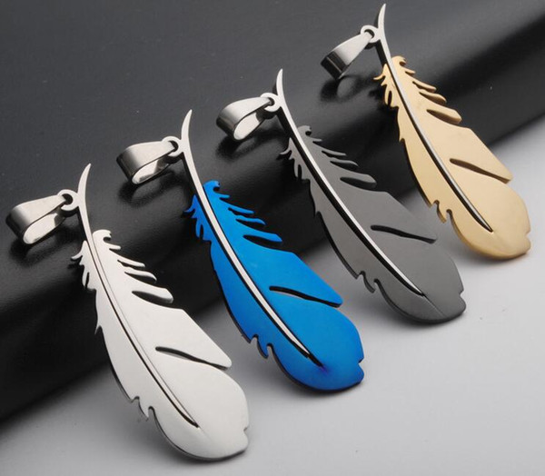 NEW Fashion Stainless steel Charms feather Pendants Fashion Jewelry DIY Fit Bracelets Necklace 4colors CC09