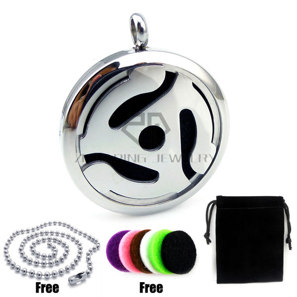 Round Silver 45 RPM Adapter Design Pendant (30mm) Aromatherapy / Essential Oils Stainless Steel Perfume Diffuser Locket Necklace