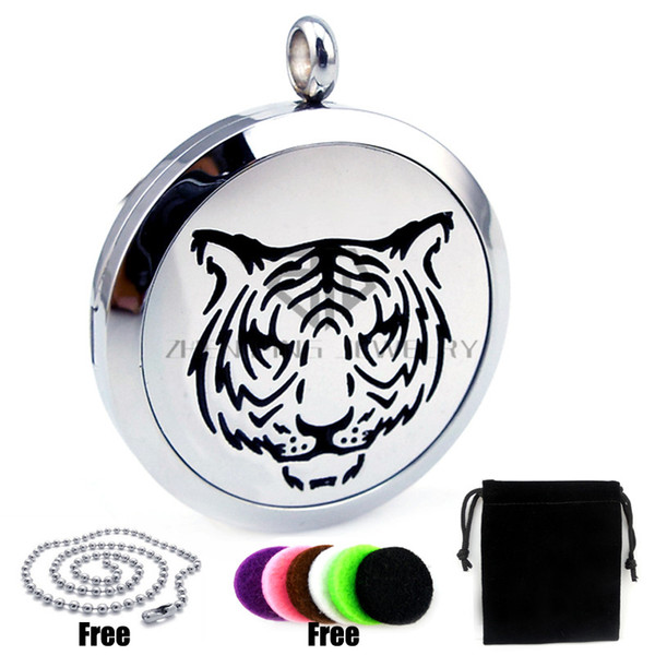 With Chain as gift! Round Silver Tiger 30mm essential Oils Diffuser Locket Pendant Aromatherapy / Diffuser Locket Necklace