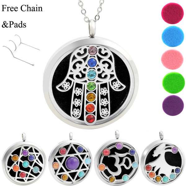 Free Chains!!! New Arrivals Five-pointed Star 38mm Chakra Lockets Aromatherapy Stainless Steel Essential Oils Diffuser Locket Necklace