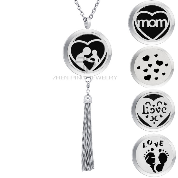 Aromatherapy Mother's Love 30mm Stainless Steel Fringe Dangle Perfume Locket Essential Oil Tassels Diffuser Locket Pendant Necklace