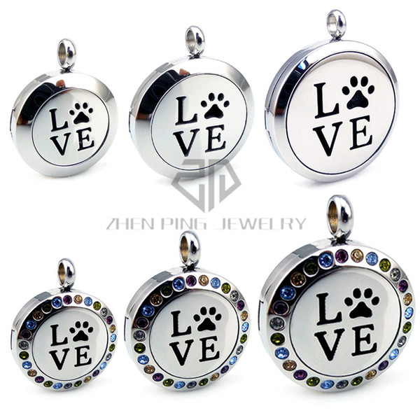 With Chain Round Love with Paw (20-30mm) Essential Oils Diffuser Stainless Steel Perfume Lockets Aromatherapy Lockets Necklace