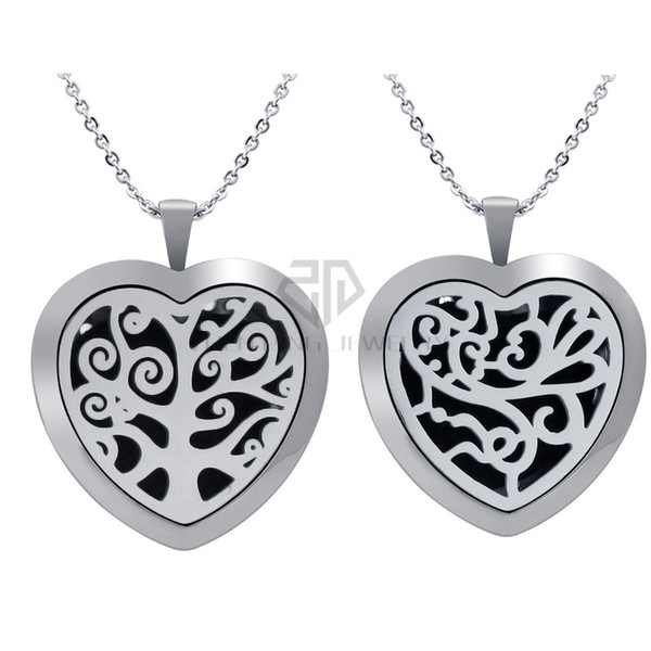 Heart Shape 30mm Silver Tree Stainless Steel Essemtial Oil Diffuser Locekt Necklace Aroma Perfume Magnetic Locket Pendant