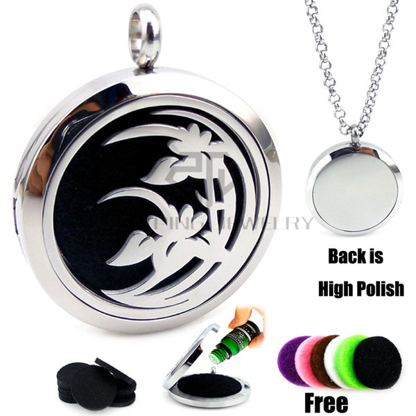 New Arrival Silver Lily(30mm) Aromatherapy / Essential Oils Diffuser Locket Necklace with Chains Stianless Steel Auto Aroma Locket