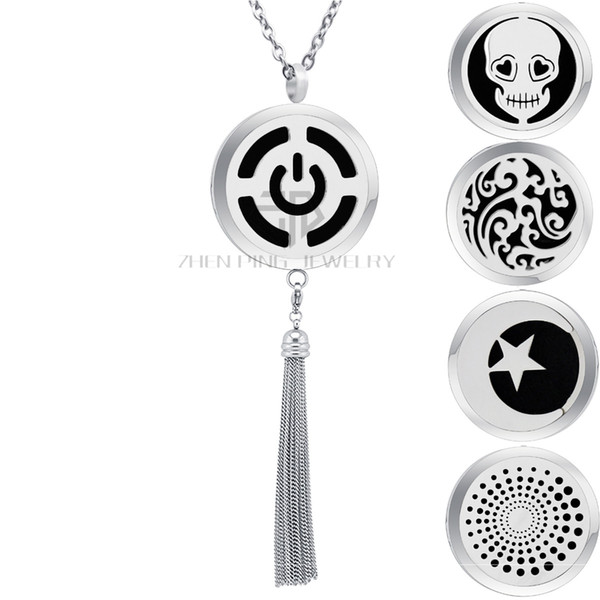 Aromatherapy Skull Design Locket Essential Oil Fringe Dangle Perfume Necklace 316L Stainless Steel Tassels Diffuser Locket Pendant