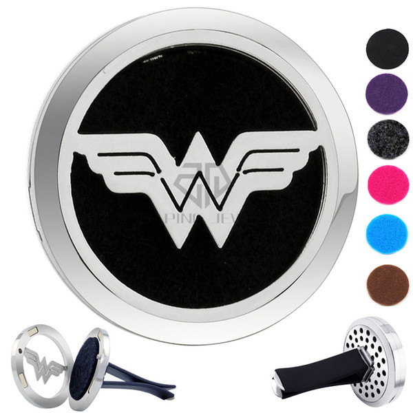 Rould Silver Wonder Woman (38mm) Magnet Diffuser Car aromatherapy Locket Free Pads Essential Oil 316 Stainless Steel Car Diffuser Lockets