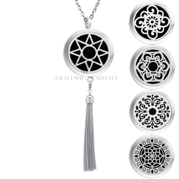 Wholesale Aromatherapy Magnetic 30mm Stainless Steel Locket Fringe Perfume Locket Essential Oil Tassels Diffuser Locket Necklace