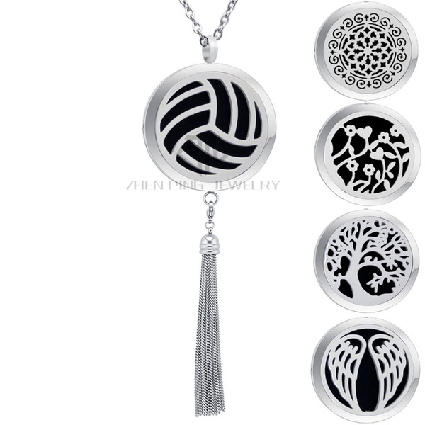 Wholesale 316L Stainless Steel Volleyball Essential Oil Tassels Diffuser Locket Aromatherapy Fringe Dangle Perfume Necklace Drop Shipping