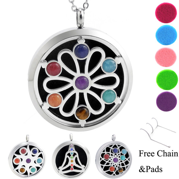 With Free Chains! New Arrivals Flower Chakra Lockets (38mm) Aromatherapy / Stainless Steel Essential Oils Diffuser Locket Necklace