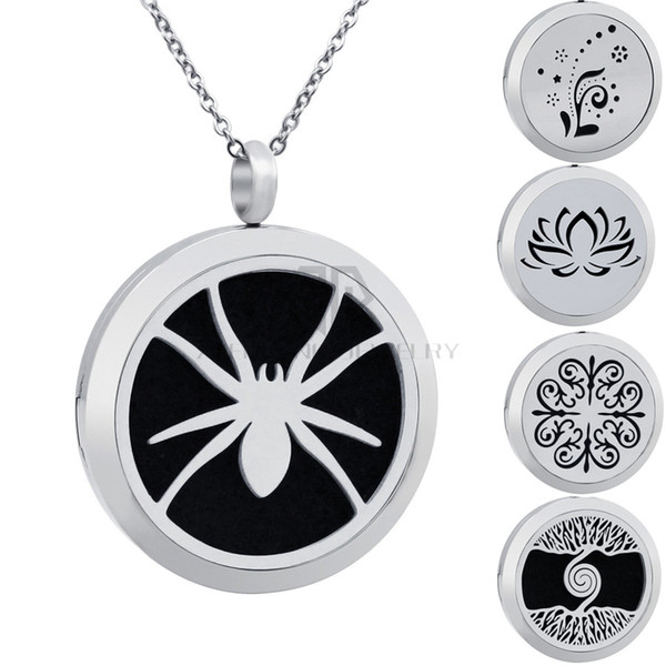 Chain as Gift ! 30mm Spider Aroma Diffuser Locket Lotus Essential Oil Locket Pendant Stainless Steel Perfume Necklace