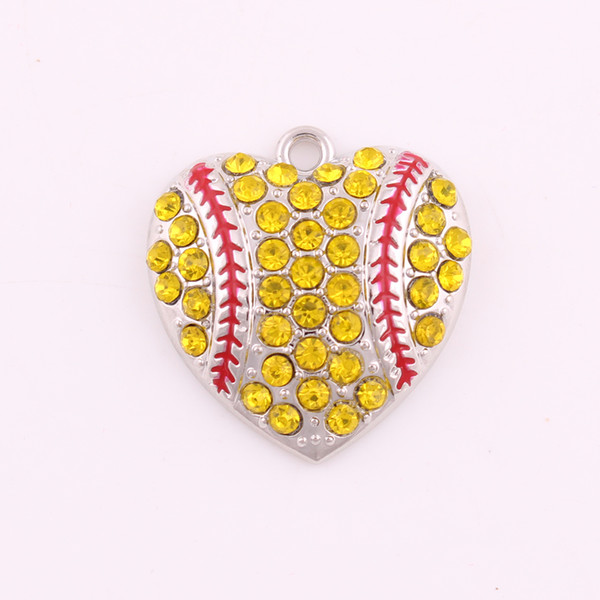 Fashion Rhinestone Heart Shape Baseball Softball Chunky Pendant Jewelry For Necklace Sports Jewelry Women Metal Fashion Gifts