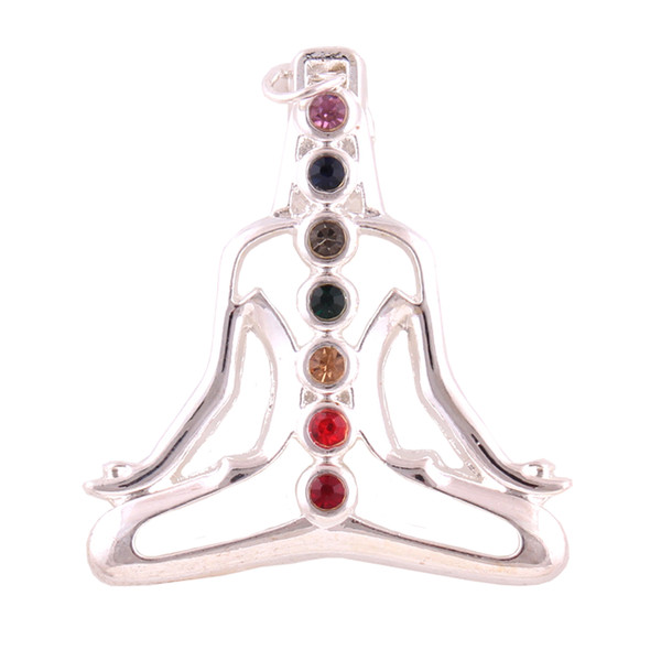 Fashion 5pcs A Lot Silver Plated Multicolor Crystal Buddha OHM Meditation Pendant Tujuh Chakra Yoga Rantai Kalung Pendant