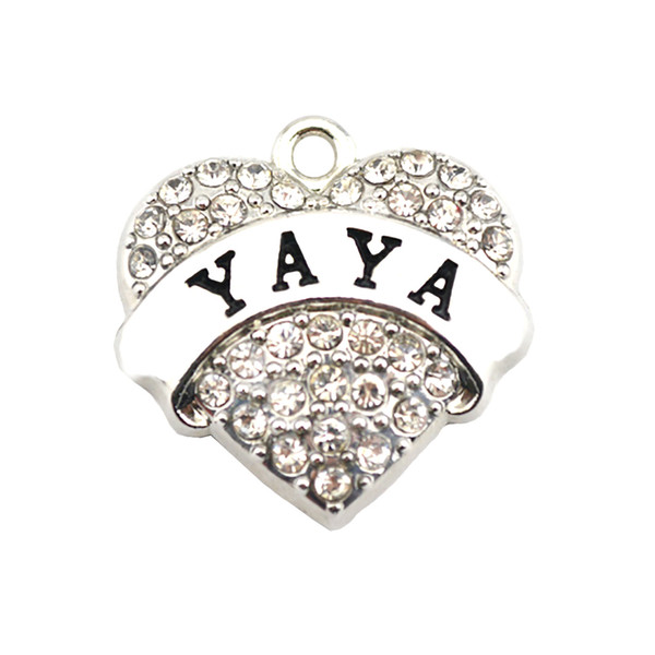 Heart Shape Sparkling Crystals Rhinestone YAYA Written Charm Pendant Good Birthday Gift Zinc Alloy Provide Dropshipping