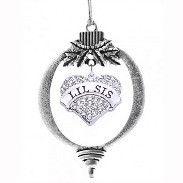 Fashion LIL SIS Engraved Heart Crystal Rhinestones Christmas Basket Family Member Gift Jewelry