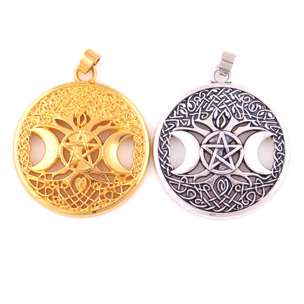 Triple Moon Goddess Wicca Pentagram Magic Amulet Pendant Women Tree Of Life Moon Pendants Vintage Jewelry