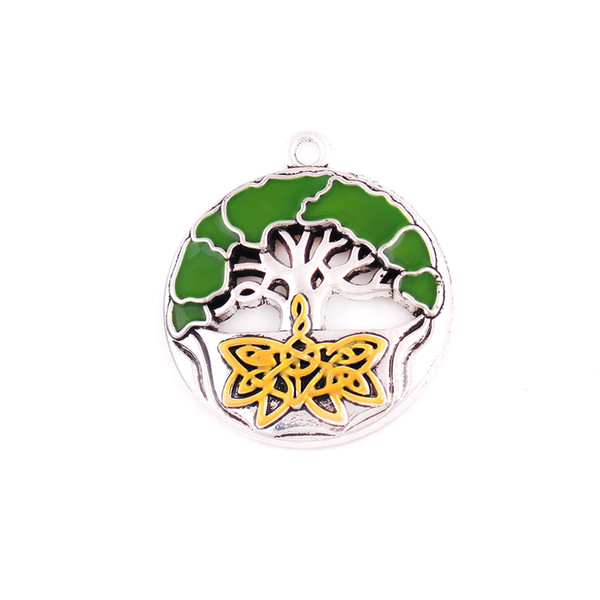 Team Green Family Tree of Life Green Enamel Round Pendant Religion Wishing Trees Unisex Fashion Jewelry