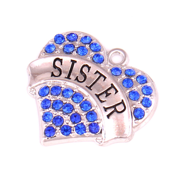 New Arrivalr 10Pcs A lot Rhodium Plated SISTER With Crystal Heart Charm Pendant Hot Selling Jewelry