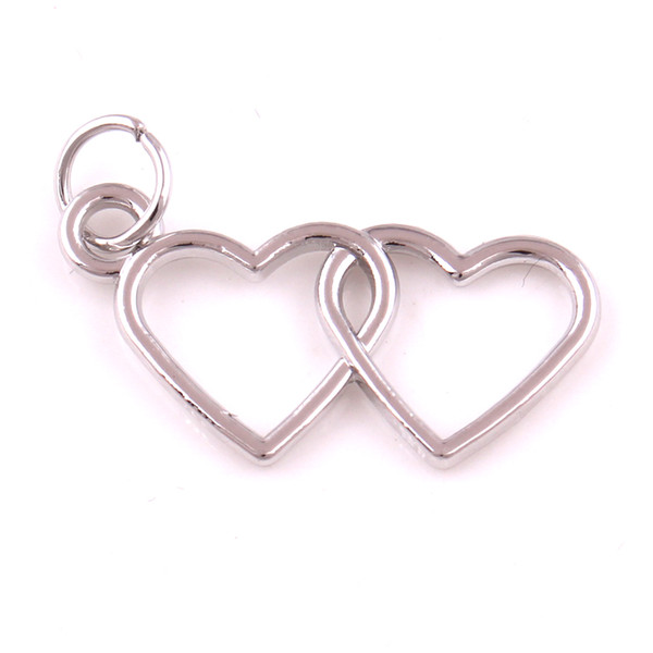 New Fashion Silver Tone Color Hollow Double Heart Zinc Alloy Pendant Couples gift-Charms Pendant Fashion jewelry