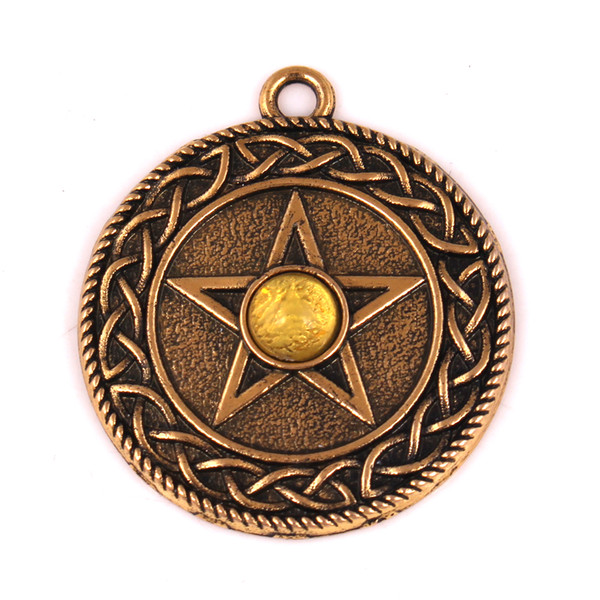 Knot PENTACLE Pendant With Cord Wicca Pagan Solid Background Pentagram Rhinestone Choice Pendant