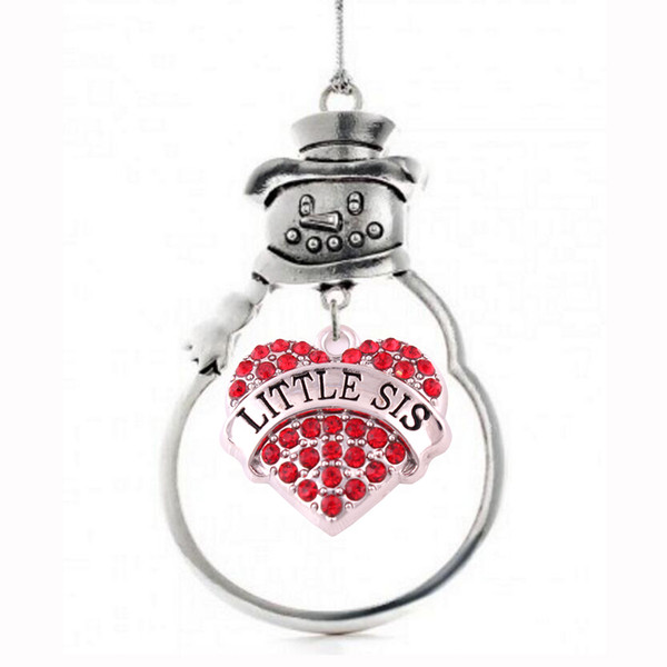 Drop Shipping LITTLE SIS BABY SIS SnowMan Crystal Heart Ornament Charm Pendant Family Member Christmas Jewelry