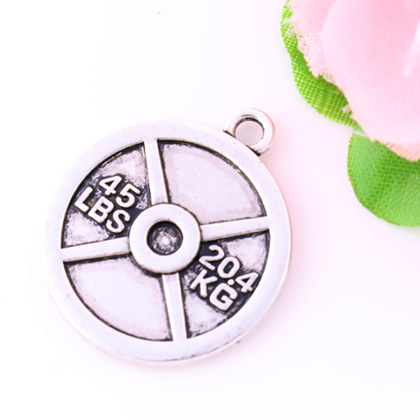 Hot Sale high quality Antique Silver Plated 45 Lbs Discus Sport Pendant Charm Jewelry Drop Shipping