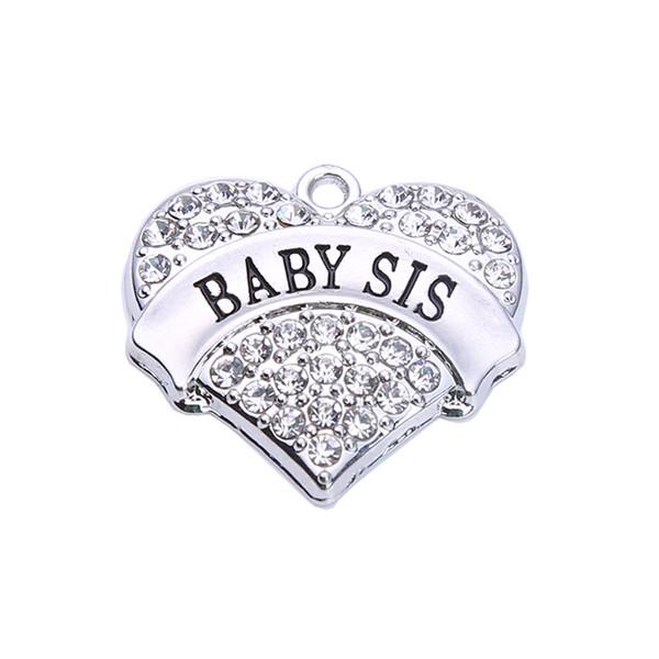 10pcs/lot Zinc Alloy Rhodium Plated multicolor Word Pendant BABY SIS Family Crystal Heart Pendant Jewelry