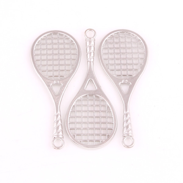 Sport Pendant 50Pcs A Lot Rhodium Plated Fashion Sliver Tennis Racket Pendent Charms Sports Series Jewelry Accessory