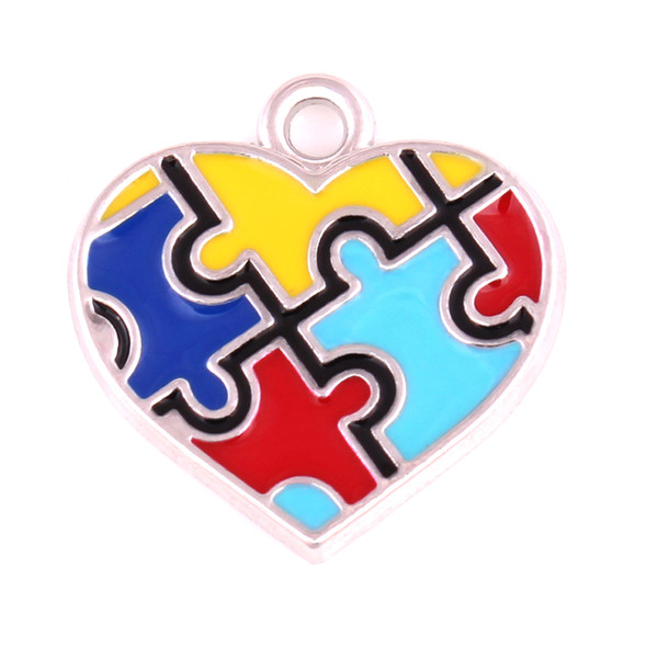 Jewelry For Women Men Heart Necklace Pendant Jigsaw Puzzle Pattern Depression Style Beautiful Enamel Zinc Alloy Dropshipping