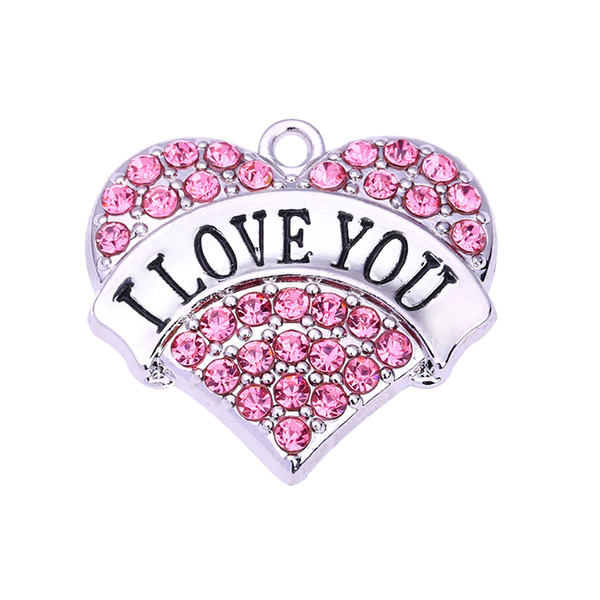 Best-Selling 10Pcs A Lot Rhodium Plated I LOVE YOU Charm With Crystal Heart Pendant Jewelry Accessories