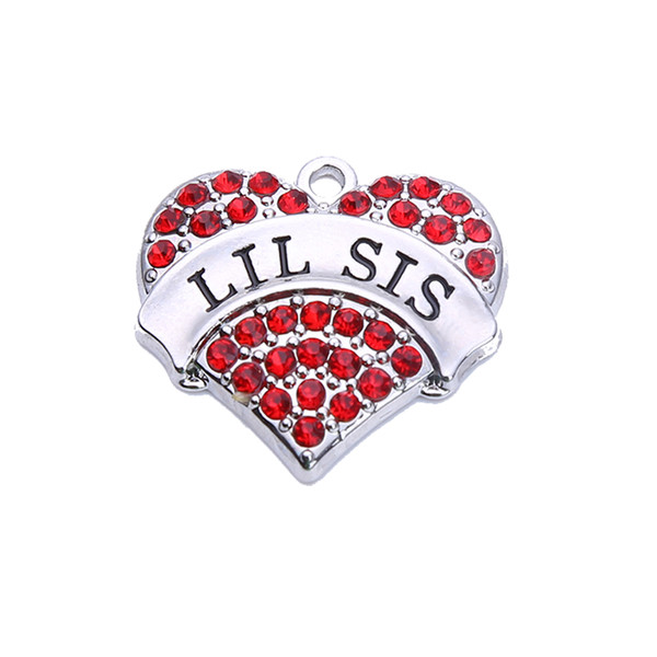 New Arrivalr 10Pcs A lot Rhodium Plated LIL SIS With Crystal Heart Charm Pendant Hot Selling