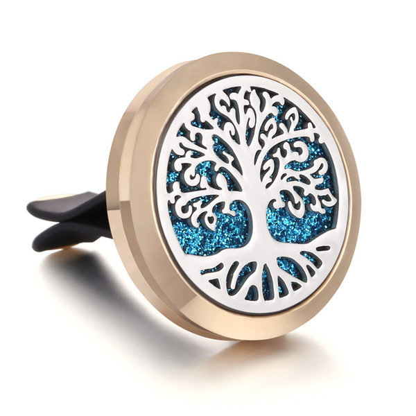 Tree of Life Aromatherapy Car Diffuser Stainless Steel Car Air Freshener Perfume Essential Oil Diffuser Locket with Shiny Pads