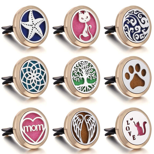 Aromatherapy Jewelry Car Perfume Diffuser Clip Multi Designs Stainless Steel Essential Oil Diffuser Vent Clip Pendant Lockets