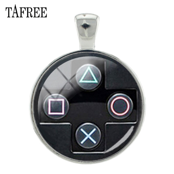 TAFREE Classic Black Game Controller Pendants Rhodium Plated 25mm glass cabochon Charms for Necklace Keychain Man Jewelry KC184