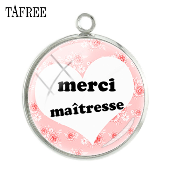 TAFREE Merci maitresse Heart Charms Pendants mother's Day 20mm glass cabochon dome handmade girl women gift Jewelry CT278