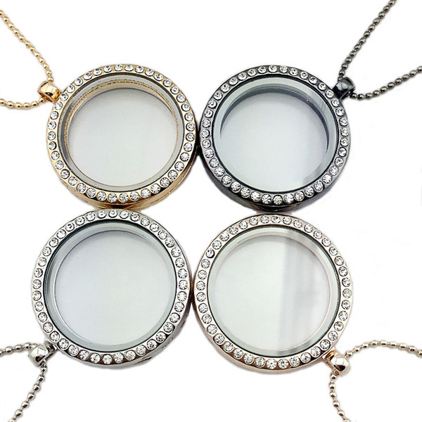 Crystal Floating Locket Necklace Magnetic Living Memory Round lockets Frame Pendants fashion DIY jewelry Will and Sandy Drop Ship 161501