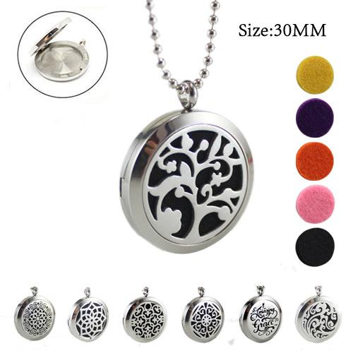 8 style Premium Aromatherapy Essential Oil Diffuser Necklace Locket Pendant, Stainless Steel Jewelry 24