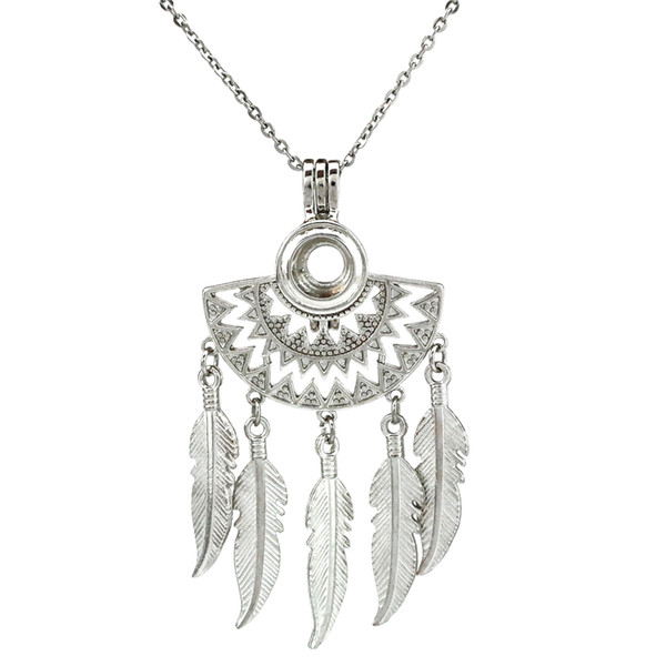 Native Half Moon Beaming Sun Fan Shapes Filigree Dangle Feather Beads Pearl Cage Necklace 20inch