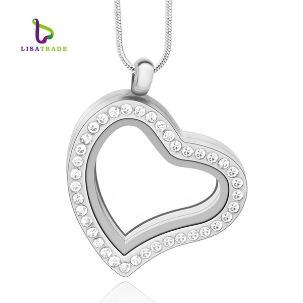 5PCS !! 30mm Silver Heart magnetic glass floating charm locket Zinc Alloy+Rhinestone (chains included for free) LSFL03-1*5