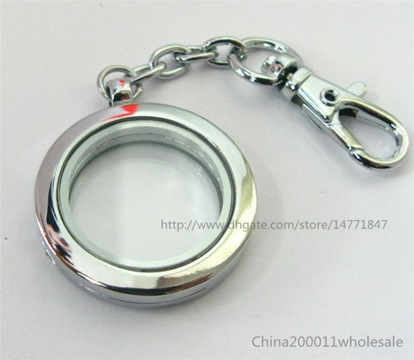 Free shipping 5pcs Plain Round Living Floating Memory Glass Locket Key Chain(no charms)