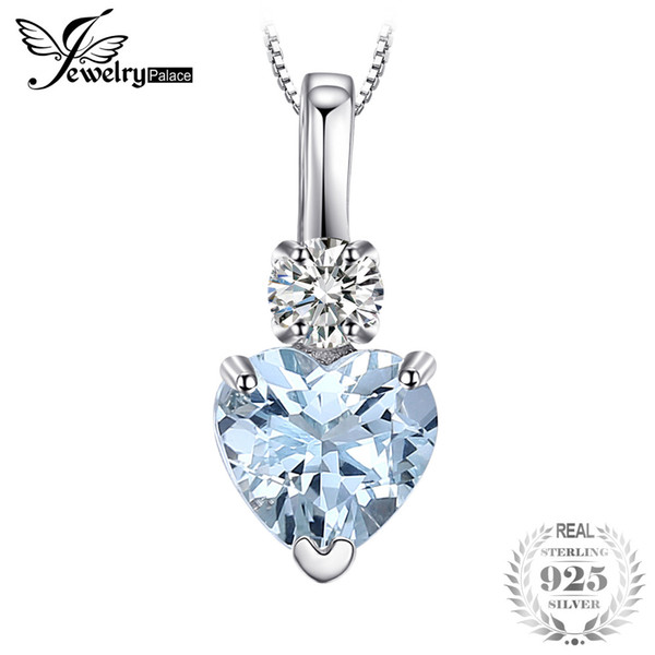 JewelryPalace Heart Love 0.8ct Natural Aquamarine White Topaz Pendant 925 Sterling Silver Fine Jewelry For Women Without Chain