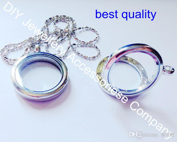 5pcs 30mmsilver round without rhinestone floating locket 316L stainless steel color locket pendant (chains inluded for free)