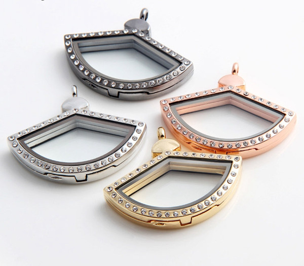 5pcs/lot 50mm*33mm*8mm Fan living memory glasss floating Lockets Magnetic Locket Fit DIY Floating Charms Jewelry Making