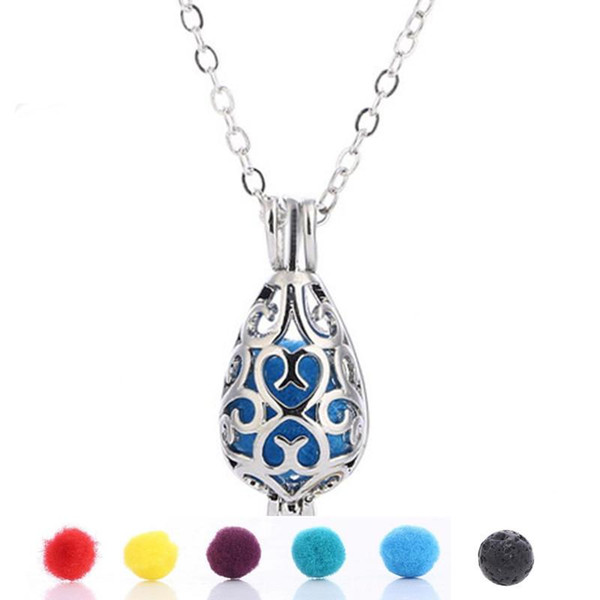 Fashion Lava Rock Stone cage pendant necklace Diffuser Essential Oil Water drop shape Charm Necklaces For women Jewelry Gift