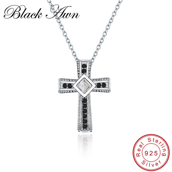 [BLACK AWN] Real 100% 925 Sterling Silver Fine Jewelry Classic Cross Necklace Pendants Sterling Silver Jewelry P106