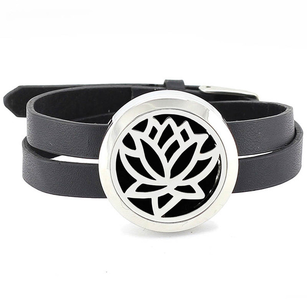 Hot 30mm 316 stainless steel twisted-off aromatherapy essential oil diffuser wrap bracelet locket with PU leather bands (free felt pads)