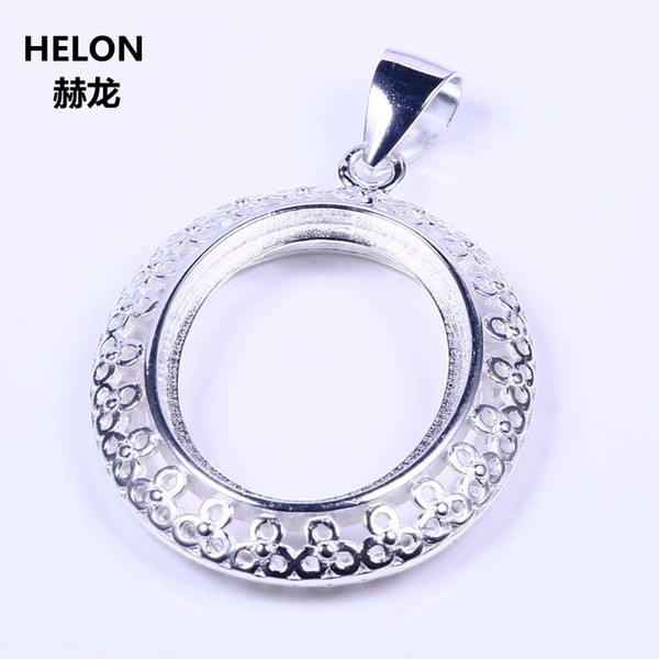 Wholesale 925 Sterling Silver 18.5x23.5mm Oval Cabochon Semi Mount Women Pendant Fine Jewelry Setting White Gold Color