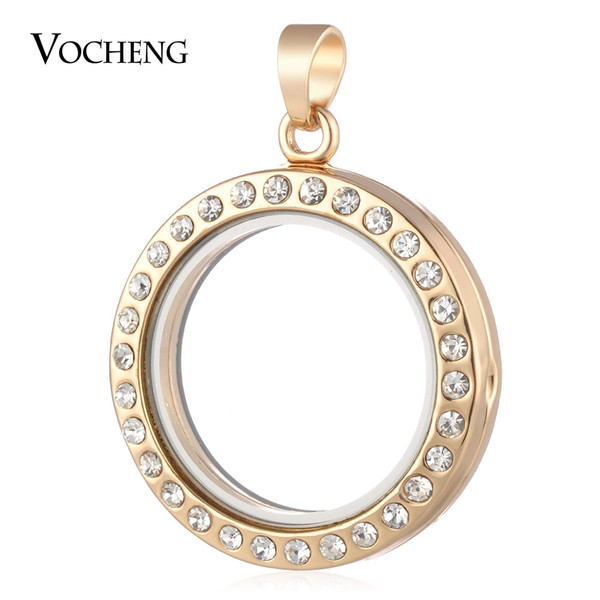 VOCHENG 30mm Round Glass Memory Lockets Pendant for Floating Charms with Crystal 12 Styles VA-241